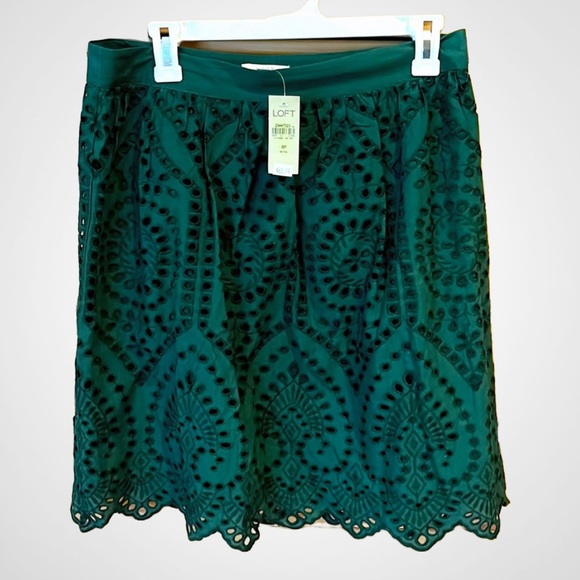 NWT petite Ann Taylor Loft cotton eyelet skirt in hunter green - Picture 8 of 8